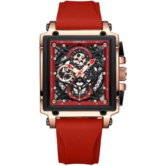 NEW Men’s Rose Gold Multi-Function Watch – Black & Red Dial